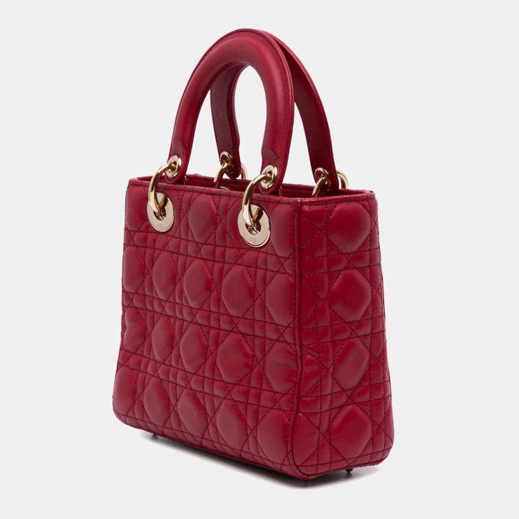 Pre Owned Dior Red Small Lambskin Cannage My ABCDior Lady Dior Bag
