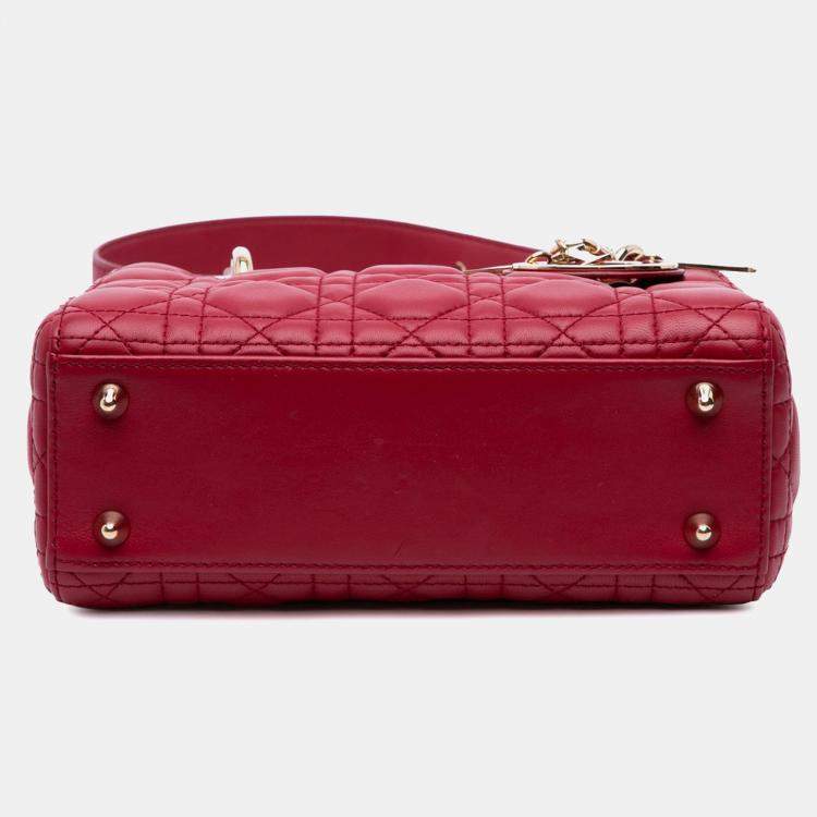Pre Owned Dior Red Small Lambskin Cannage My ABCDior Lady Dior Bag