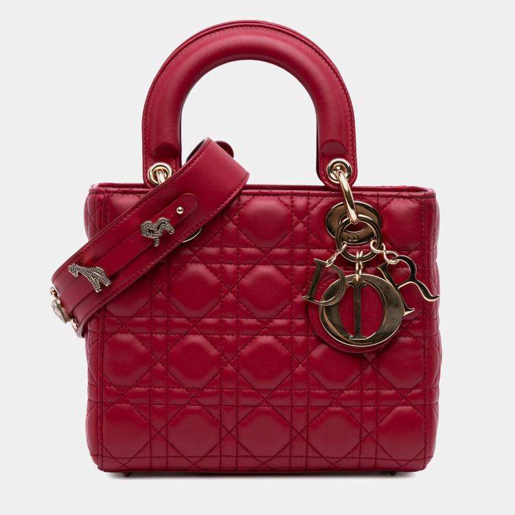 Pre Owned Dior Red Small Lambskin Cannage My ABCDior Lady Dior Bag