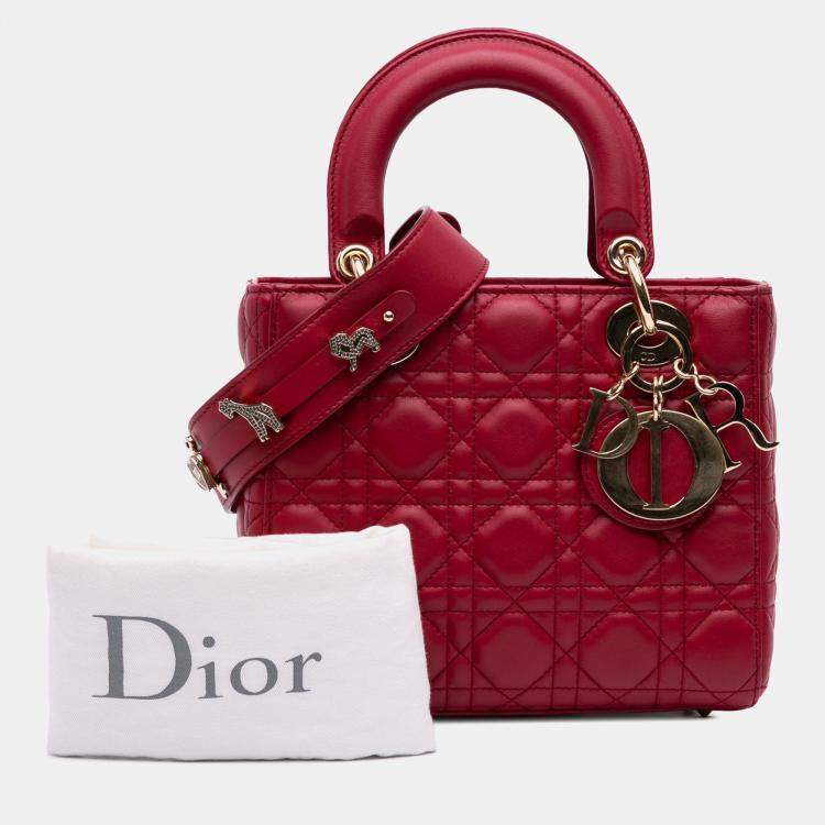 Pre Owned Dior Red Small Lambskin Cannage My ABCDior Lady Dior Bag