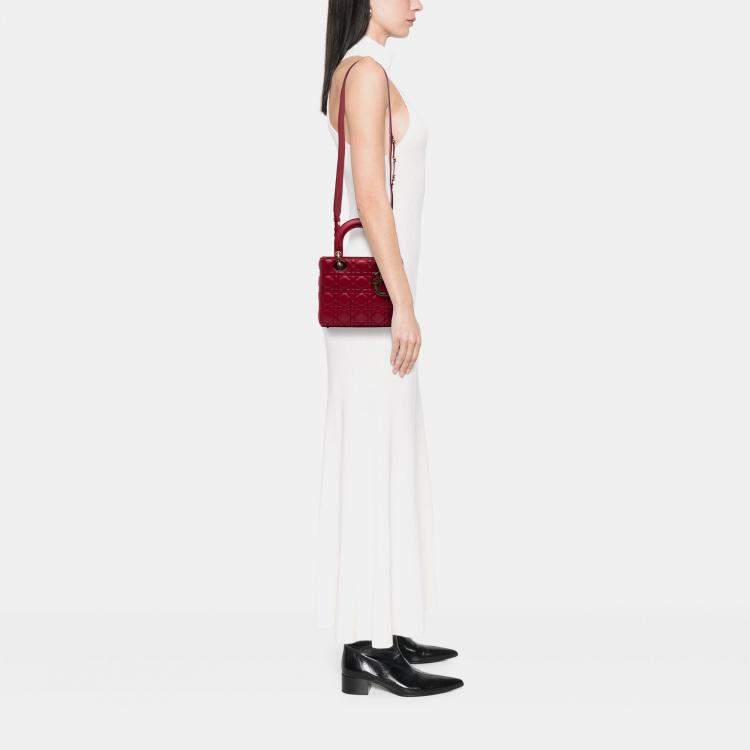 Pre Owned Dior Red Small Lambskin Cannage My ABCDior Lady Dior Bag