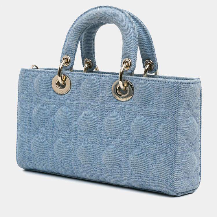 Pre Owned Dior Blue Medium Denim Cannage Lady D Joy