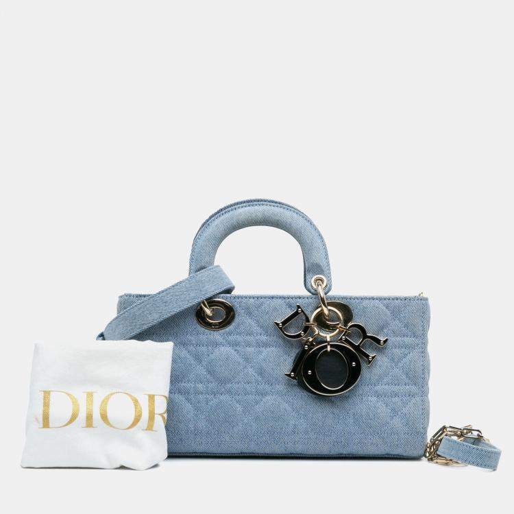 Pre Owned Dior Blue Medium Denim Cannage Lady D Joy