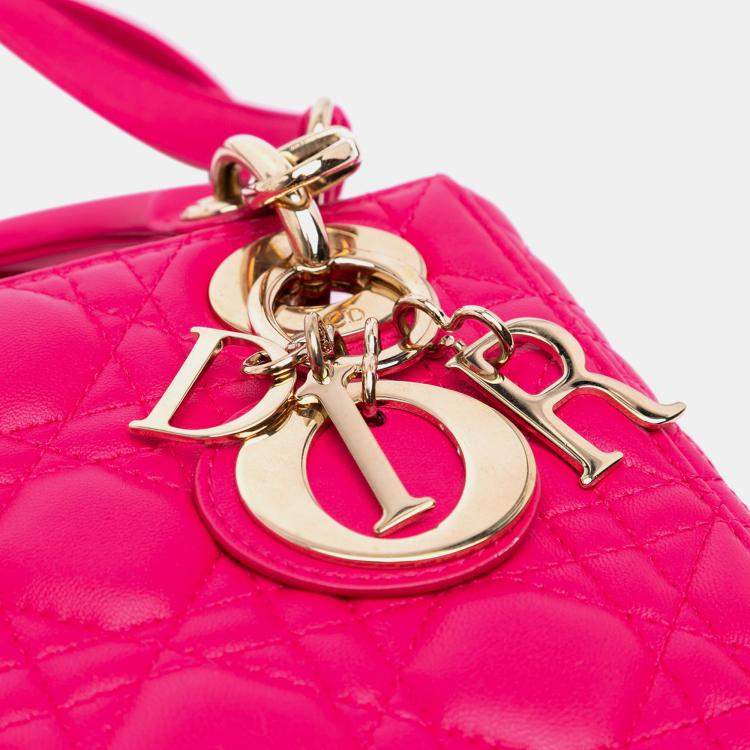 Pre Owned Dior Pink Mini Lambskin Cannage Lady Dior