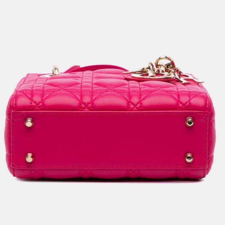 Pre Owned Dior Pink Mini Lambskin Cannage Lady Dior