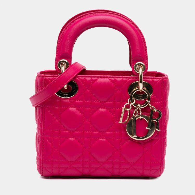 Pre Owned Dior Pink Mini Lambskin Cannage Lady Dior