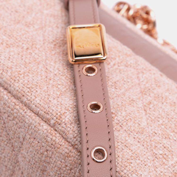 Pre Owned Dior Pink Small Tweed Macrocannage Caro Bag