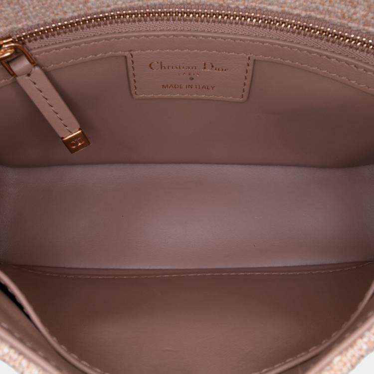 Pre Owned Dior Pink Small Tweed Macrocannage Caro Bag