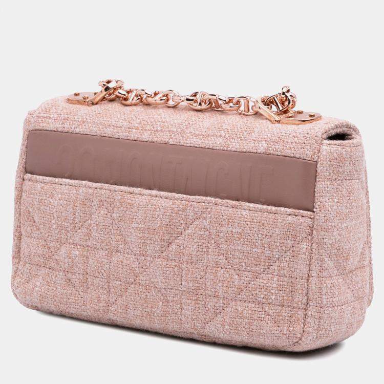 Pre Owned Dior Pink Small Tweed Macrocannage Caro Bag