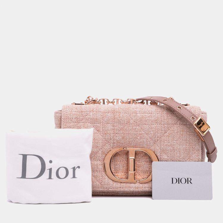 Pre Owned Dior Pink Small Tweed Macrocannage Caro Bag
