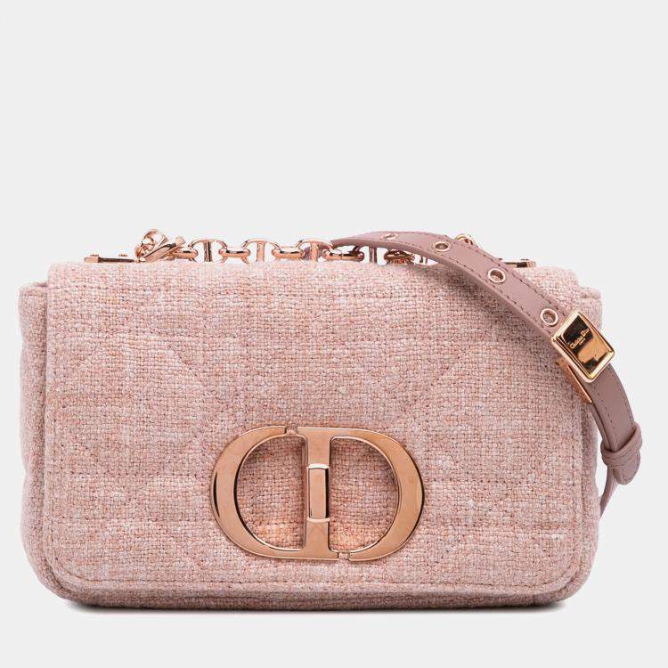 Pre Owned Dior Pink Small Tweed Macrocannage Caro Bag