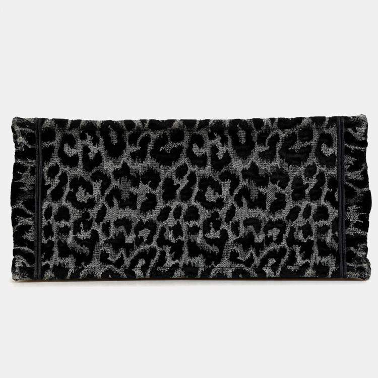 Pre Owned Dior Black Mizza Medium Embroidered Canvas Leopard Book Tote