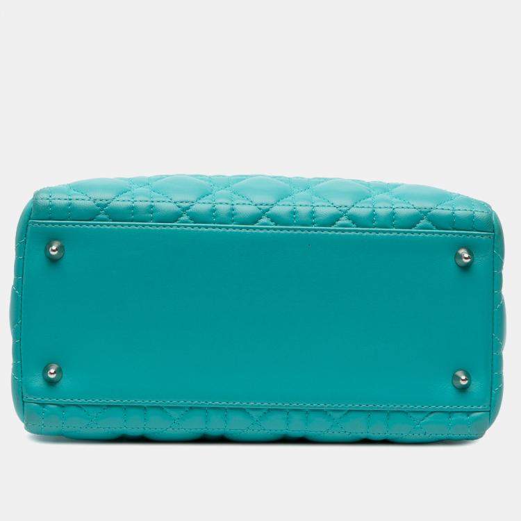 Pre Owned Dior Blue Medium Lambskin Cannage Lady Dior