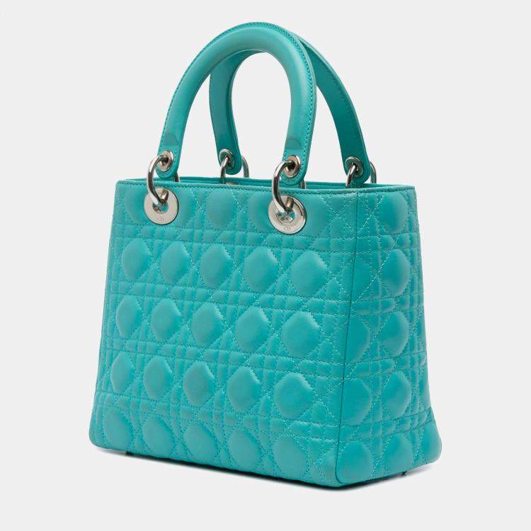 Pre Owned Dior Blue Medium Lambskin Cannage Lady Dior