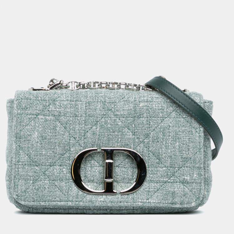 Pre Owned Dior Green Small Tweed Macrocannage Caro Bag