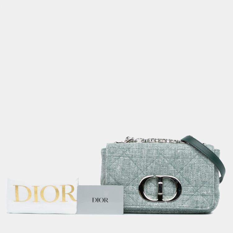 Pre Owned Dior Green Small Tweed Macrocannage Caro Bag