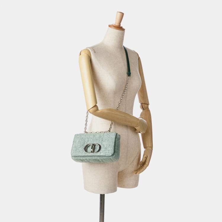 Pre Owned Dior Green Small Tweed Macrocannage Caro Bag