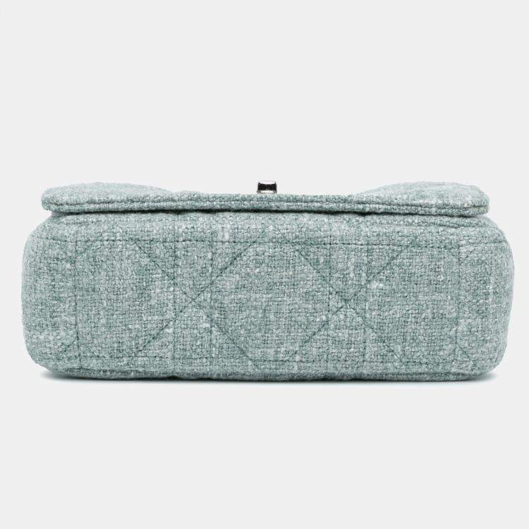 Pre Owned Dior Green Small Tweed Macrocannage Caro Bag