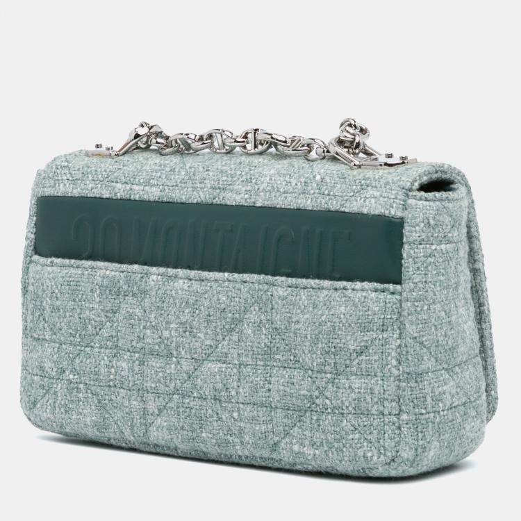 Pre Owned Dior Green Small Tweed Macrocannage Caro Bag