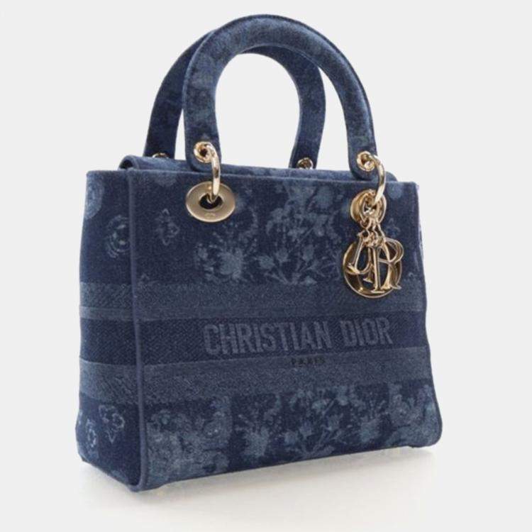 مملوكة مسبقًا Dior Lady D-Lite Medium Denim Floral Canvas Shoulder Bag
