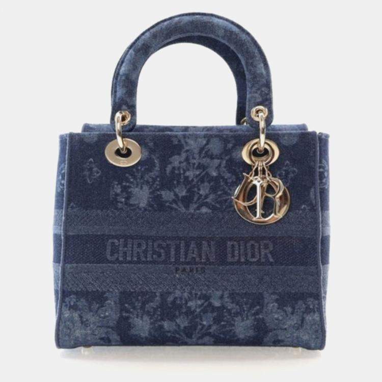 مملوكة مسبقًا Dior Lady D-Lite Medium Denim Floral Canvas Shoulder Bag