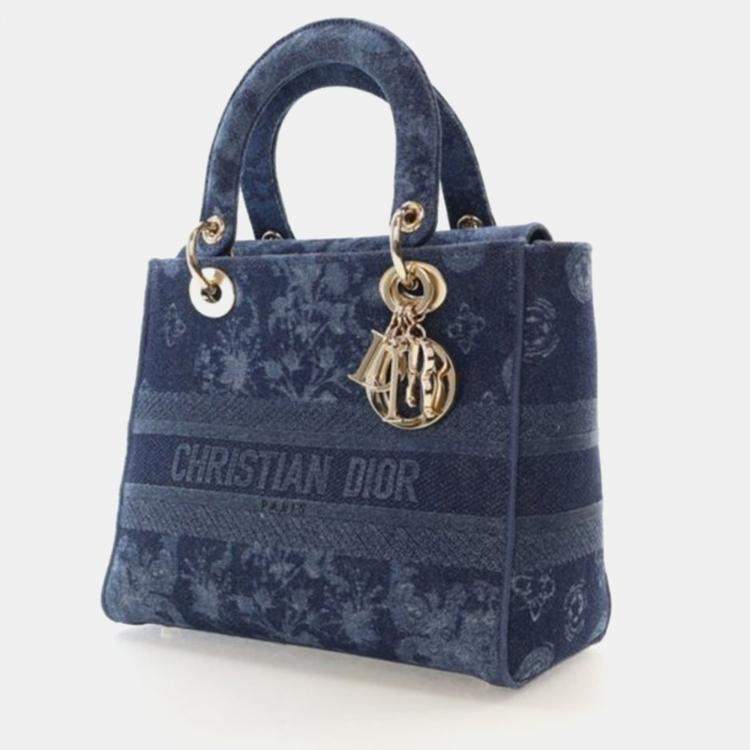 مملوكة مسبقًا Dior Lady D-Lite Medium Denim Floral Canvas Shoulder Bag