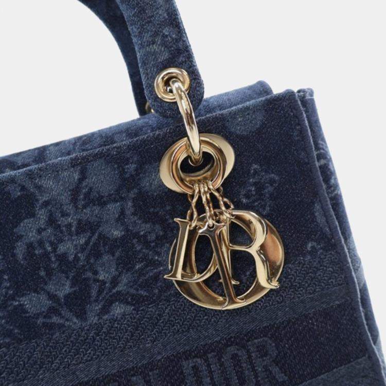 مملوكة مسبقًا Dior Lady D-Lite Medium Denim Floral Canvas Shoulder Bag