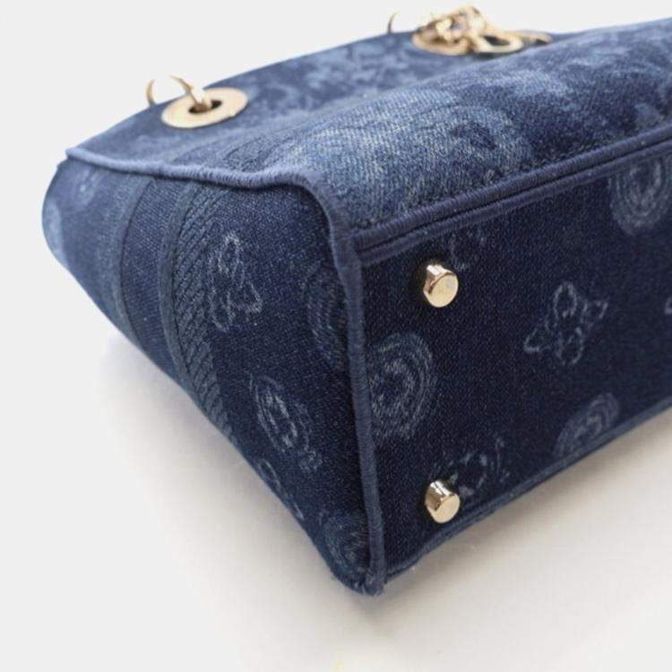 مملوكة مسبقًا Dior Lady D-Lite Medium Denim Floral Canvas Shoulder Bag