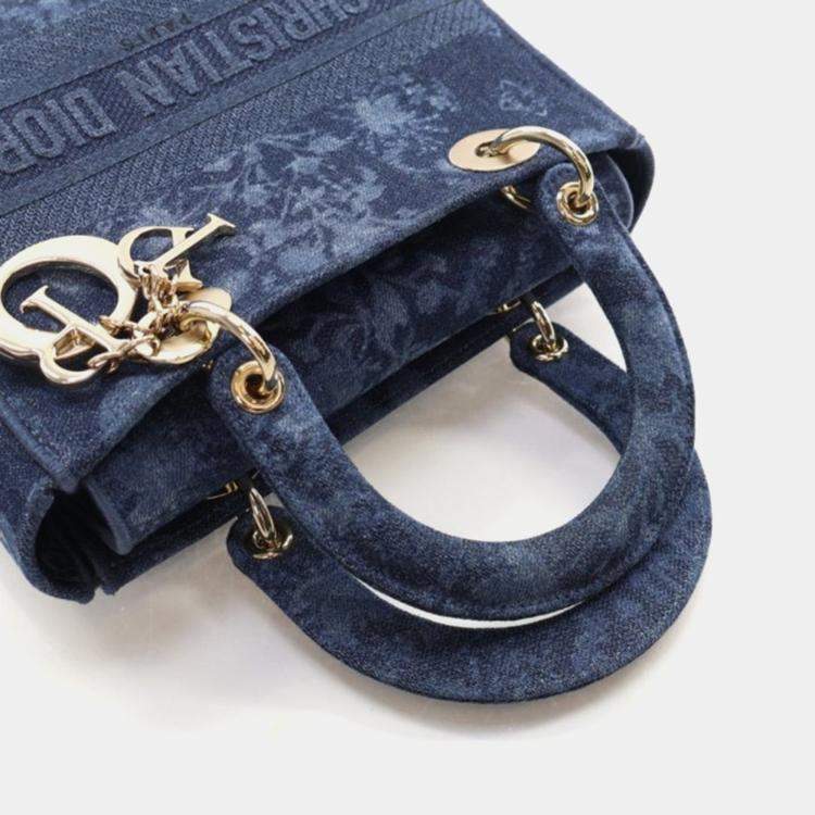 مملوكة مسبقًا Dior Lady D-Lite Medium Denim Floral Canvas Shoulder Bag