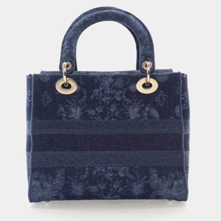 مملوكة مسبقًا Dior Lady D-Lite Medium Denim Floral Canvas Shoulder Bag