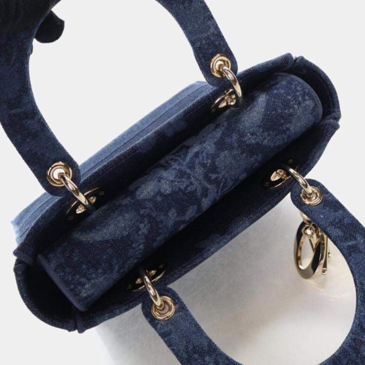 مملوكة مسبقًا Dior Lady D-Lite Medium Denim Floral Canvas Shoulder Bag