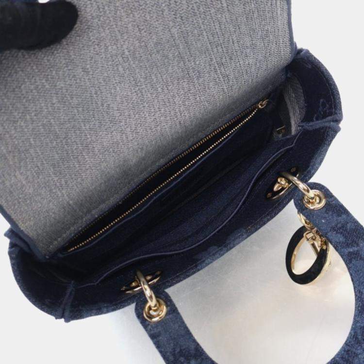 مملوكة مسبقًا Dior Lady D-Lite Medium Denim Floral Canvas Shoulder Bag