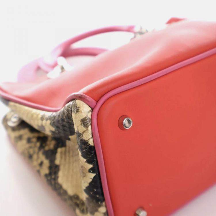 Pre Owned Dior Diorissimo Small Pink Red Calfskin Python Tote Bag