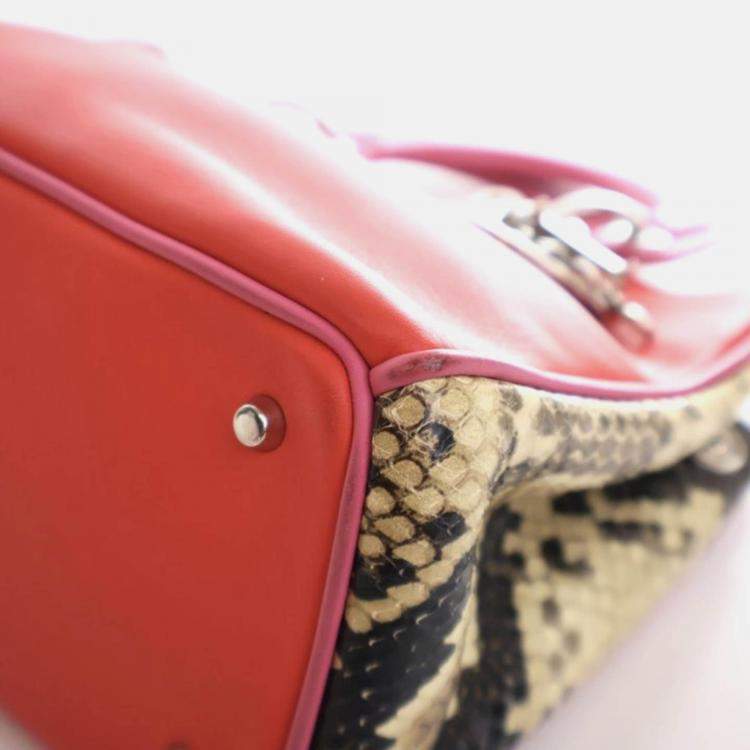 Pre Owned Dior Diorissimo Small Pink Red Calfskin Python Tote Bag