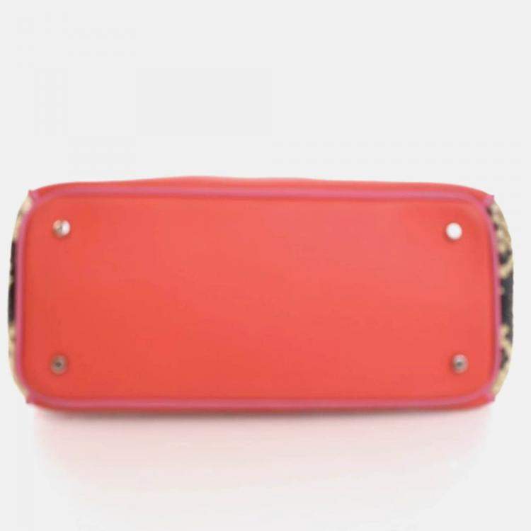 Pre Owned Dior Diorissimo Small Pink Red Calfskin Python Tote Bag