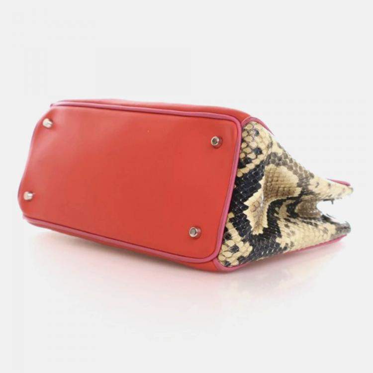 Pre Owned Dior Diorissimo Small Pink Red Calfskin Python Tote Bag