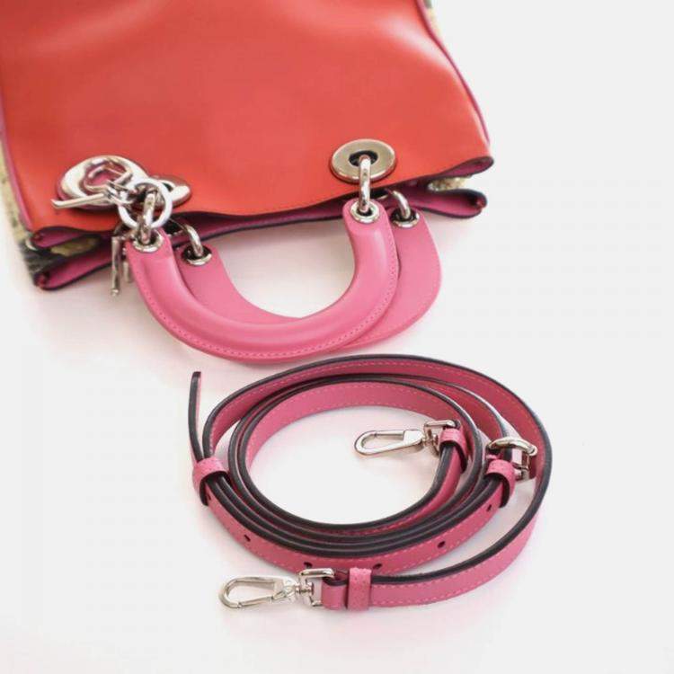 Pre Owned Dior Diorissimo Small Pink Red Calfskin Python Tote Bag