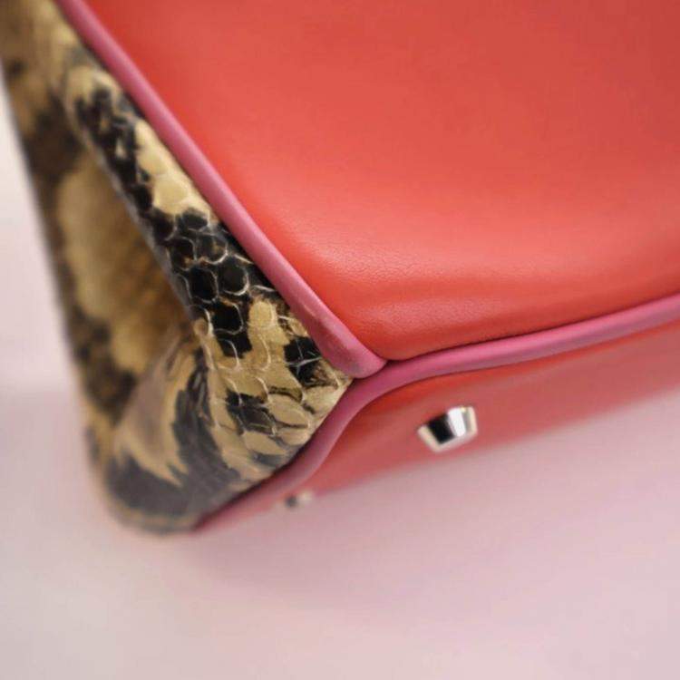 Pre Owned Dior Diorissimo Small Pink Red Calfskin Python Tote Bag