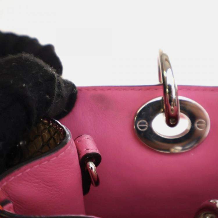 Pre Owned Dior Diorissimo Small Pink Red Calfskin Python Tote Bag