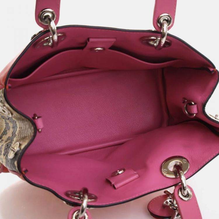 Pre Owned Dior Diorissimo Small Pink Red Calfskin Python Tote Bag