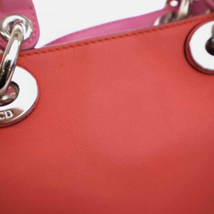 Pre Owned Dior Diorissimo Small Pink Red Calfskin Python Tote Bag