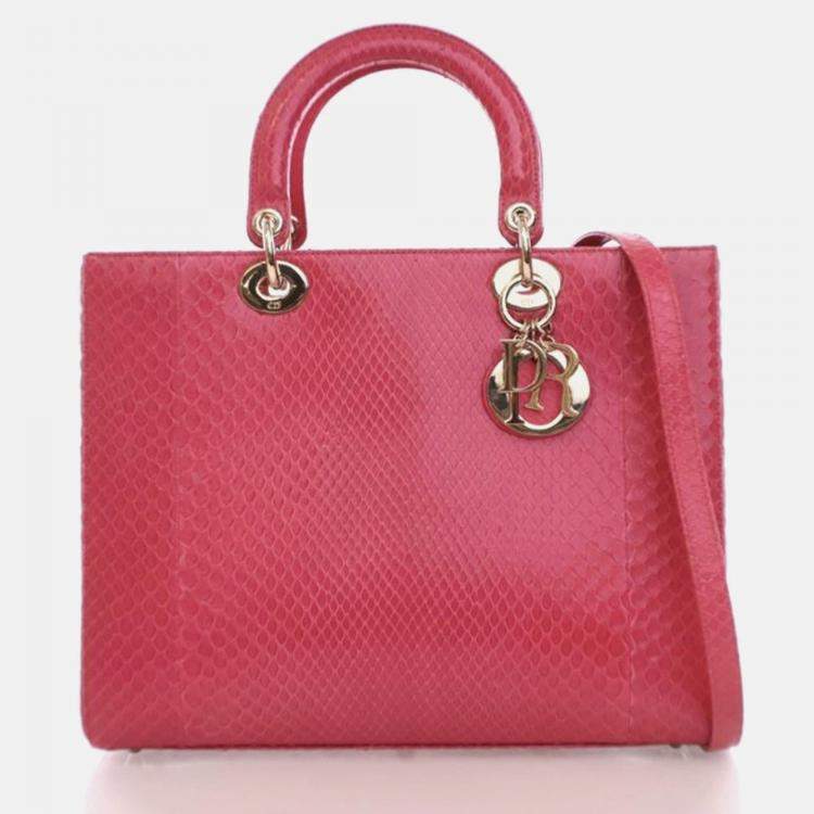 Pre Owned Dior Lady Dior Large Pink Python Shoulder Bag