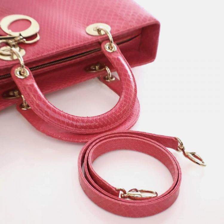 Pre Owned Dior Lady Dior Large Pink Python Shoulder Bag