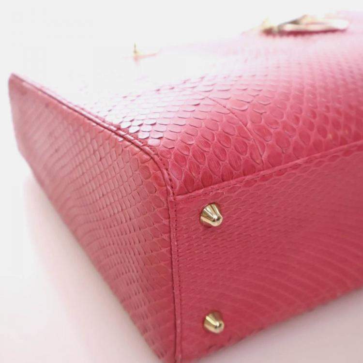 Pre Owned Dior Lady Dior Large Pink Python Shoulder Bag