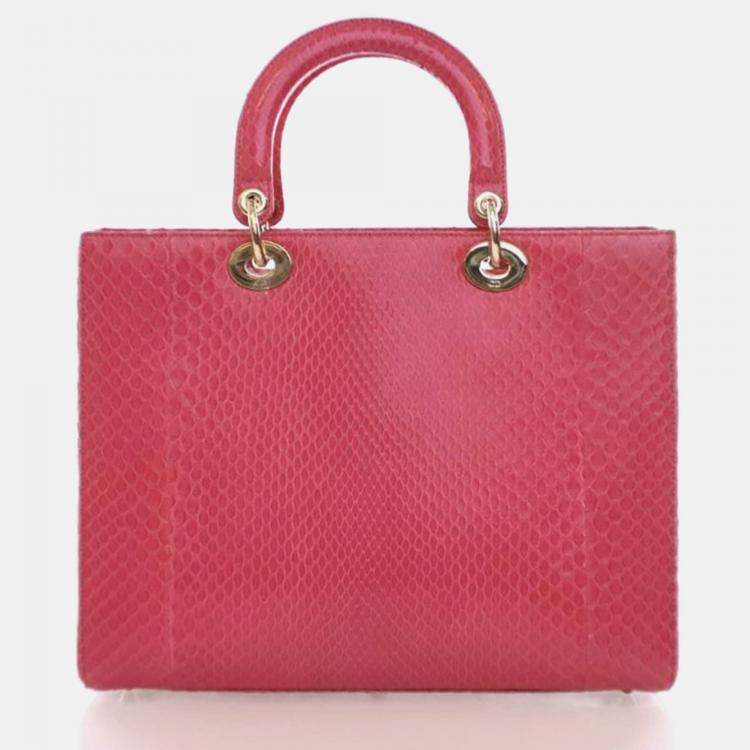 Pre Owned Dior Lady Dior Large Pink Python Shoulder Bag