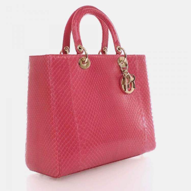 Pre Owned Dior Lady Dior Large Pink Python Shoulder Bag