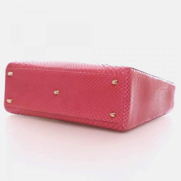 Pre Owned Dior Lady Dior Large Pink Python Shoulder Bag