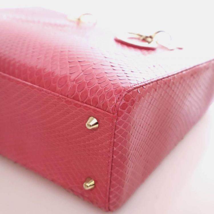 Pre Owned Dior Lady Dior Large Pink Python Shoulder Bag