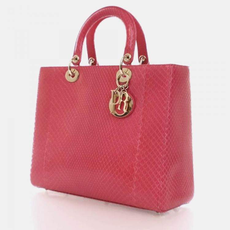 Pre Owned Dior Lady Dior Large Pink Python Shoulder Bag
