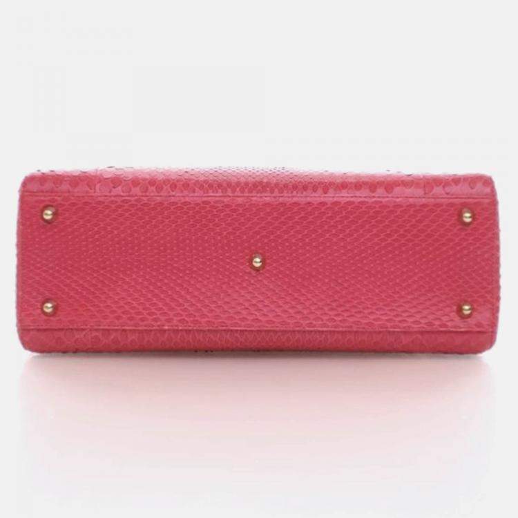 Pre Owned Dior Lady Dior Large Pink Python Shoulder Bag